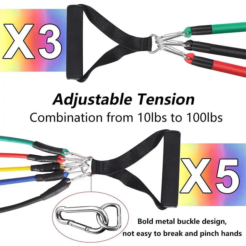 11Pcs Pull Rope Resistance Bands Set (100 lbs) Boski Stores