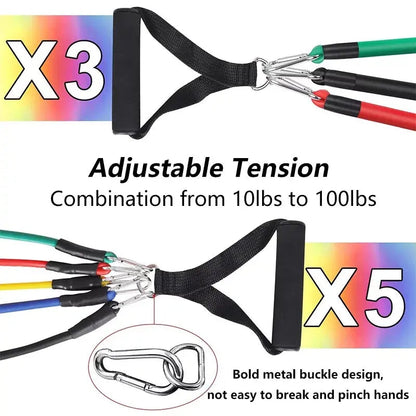 11Pcs Pull Rope Resistance Bands Set (100 lbs) Boski Stores