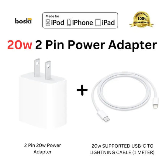 Pack of 2 : 20w 2 Pin Original Adapter with 20w Supported Cable Boski Stores