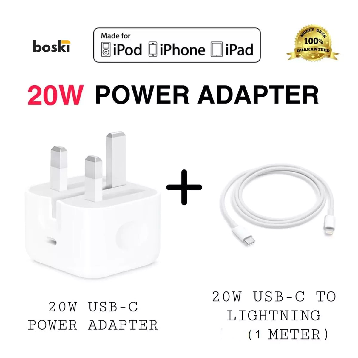 Pack of 2 :20w Original Adapter with 20w Lightning Cable Boski Stores